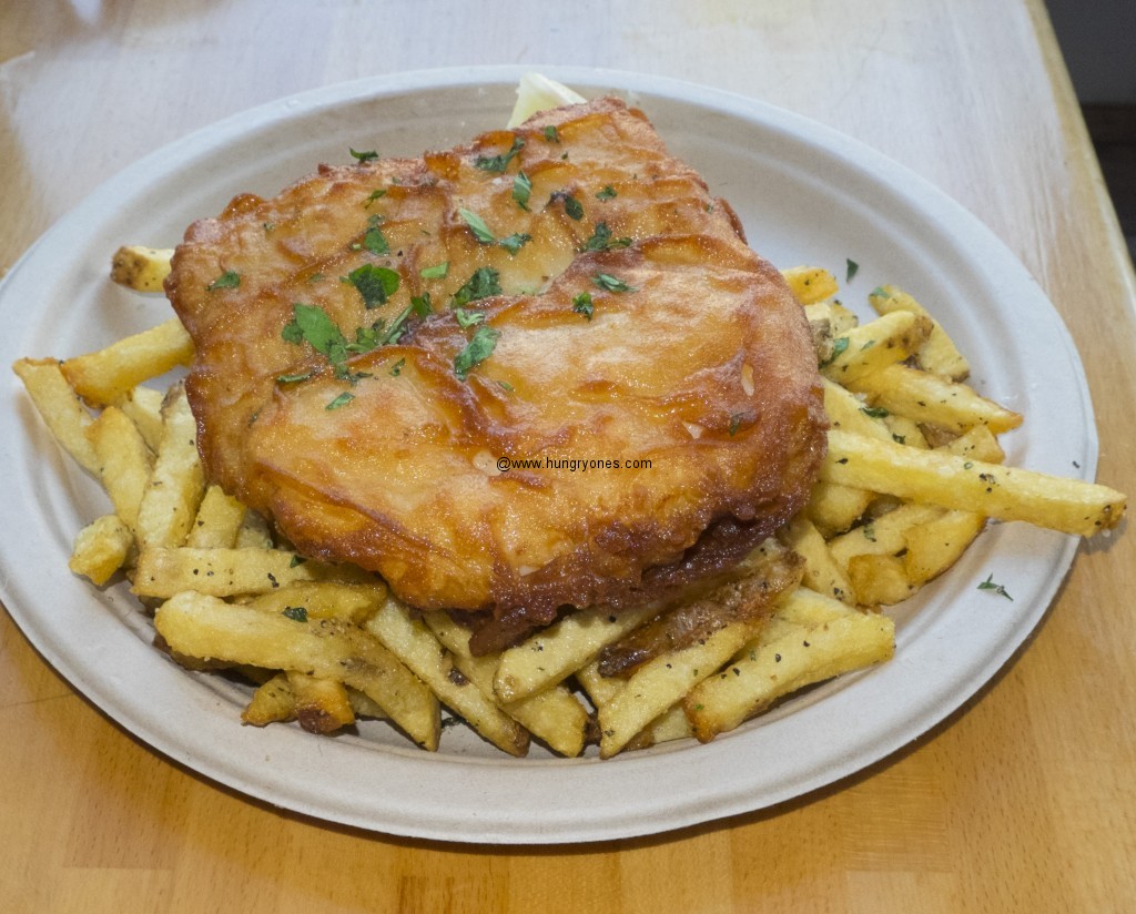 Fried sea bass fish and chips.