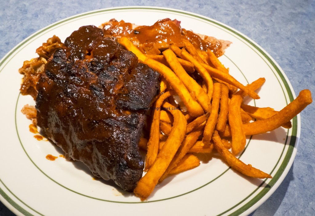 Bbq ribs and sweet potato fries.