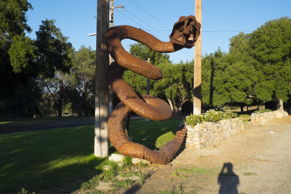 Metal serpent helps guard the entrance to Vail Lake Resort.