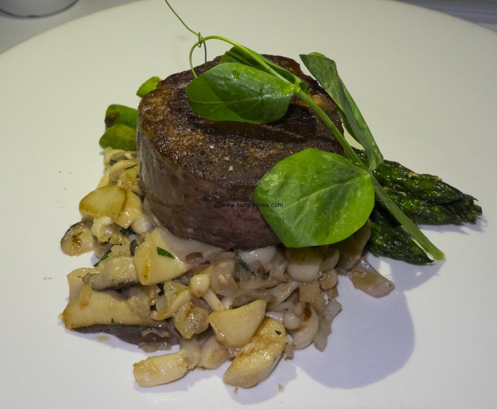 Dry aged Prime filet mignon with mushrooms.