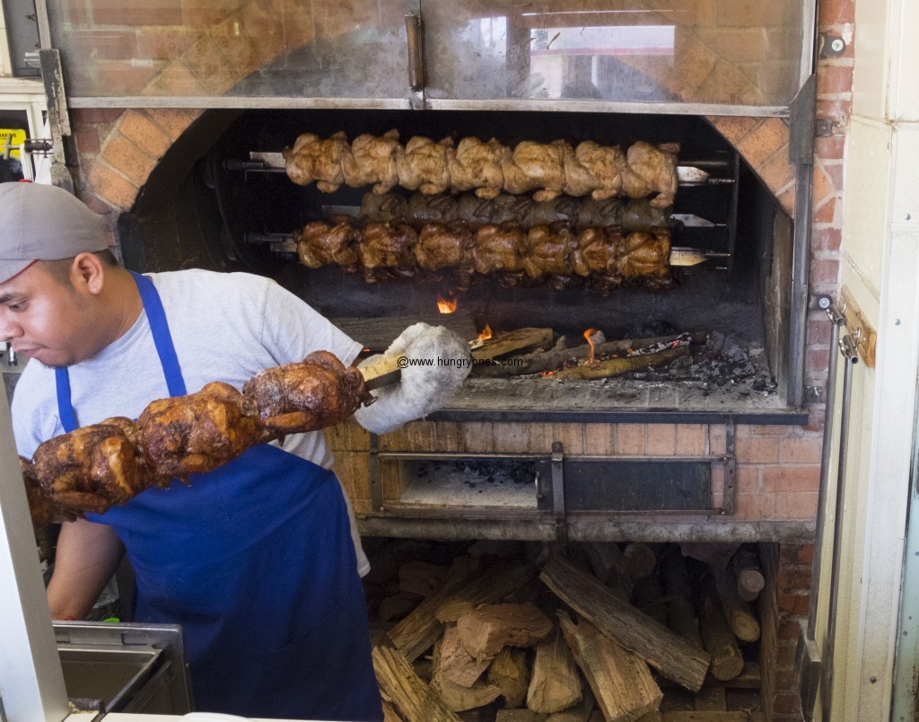 Chickens roasting on the rotisserie.